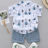 Conjunto de Camisa de Manga Curta com Gola Completa e Shorts Estampado de Verão para Menino