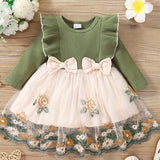 Vestido Infantil Floral com Tule e Laço