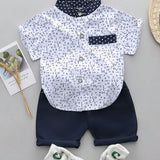 Conjunto de Camisa de Manga Curta e Shorts com Estampa de Letra para Bebê Menino, Verão