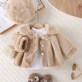 Conjunto Elegante e Fofo de Jaqueta de Fleece Fina e Boina para Bebê Meninas, Outono