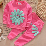 2 Peças Conjunto de Top de Manga Longa e Calça Longa com Decoração Floral 3D para Menina Jovem