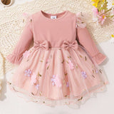 Vestido de Princesa de Babados e Laço na Frente com Manga Curta