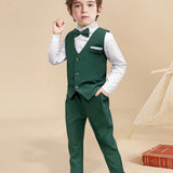 4 peças/Conjunto Terno Infantil Masculino, Conjunto Formal Ajustado Fino Inclui Camisa Branca, Colete Sólido, Gravata Borboleta, Calça, Traje de Cavalheiro Casual para Primavera/Outono, Adequado para Casamento, Feriado, Festa