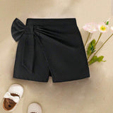 Souflis Souflis Bebê Menina 0-3 Anos Primavera/Verão Moda Versátil Tudo Corresponde Saída Simples Saia Shorts com Laço Sólida Preta