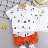 2 peças/Conjunto Camisa de Manga Curta e Shorts com Estampa de Cacto Cartoon para Bebê e Criança Pequena no Verão