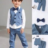 3 peças/Conjunto Traje Formal de Menino Jovem/Cavalheiro com Gravata Borboleta, Colete e Calça, Novos Lançamentos de Outono/Inverno para Casamento, Convidado de Casamento, Pajens, Menino das Alianças