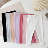 Conjunto 7 de Várias Peças Babygirl Outono/Inverno Calça Longa de Cintura Elástica Cor Sólida Tricotada Elástica Versátil Fofa